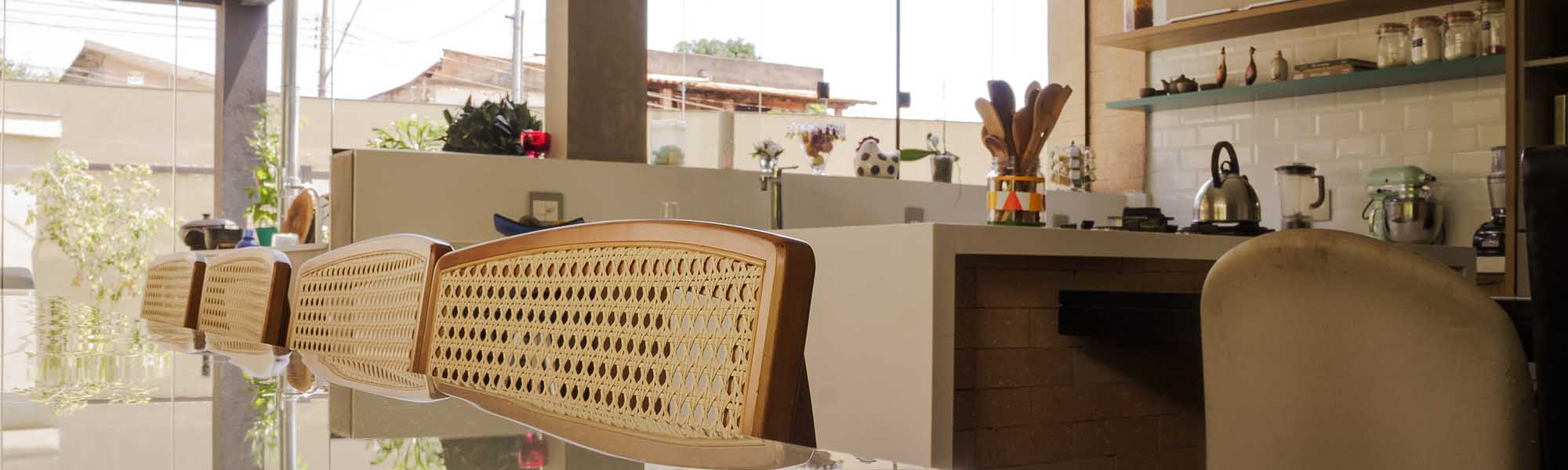 Home accessories in the kitchen and dining table with chairs