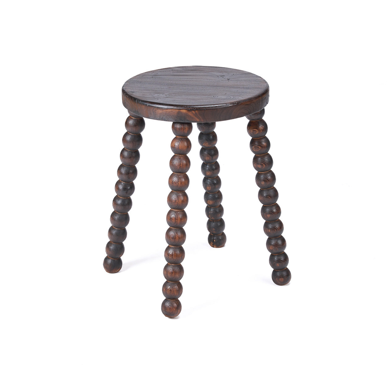 Wooden stool with spiral legs on a white background
