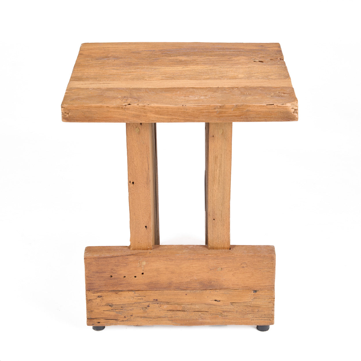 Wooden stool with a rectangular top on a white background