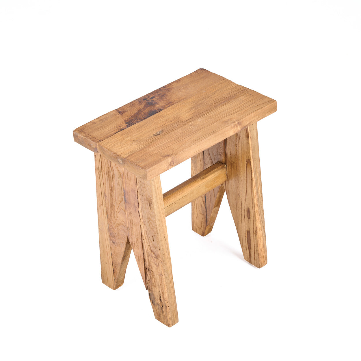 View from above of wooden stool on a white background