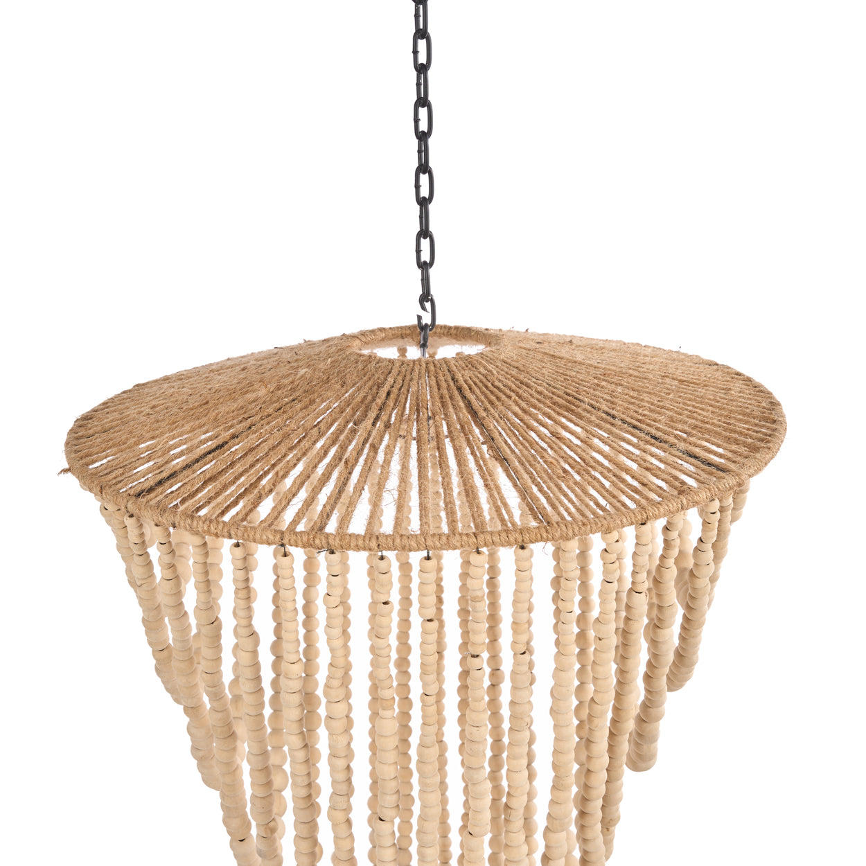 Wooden bead chandelier on a white background