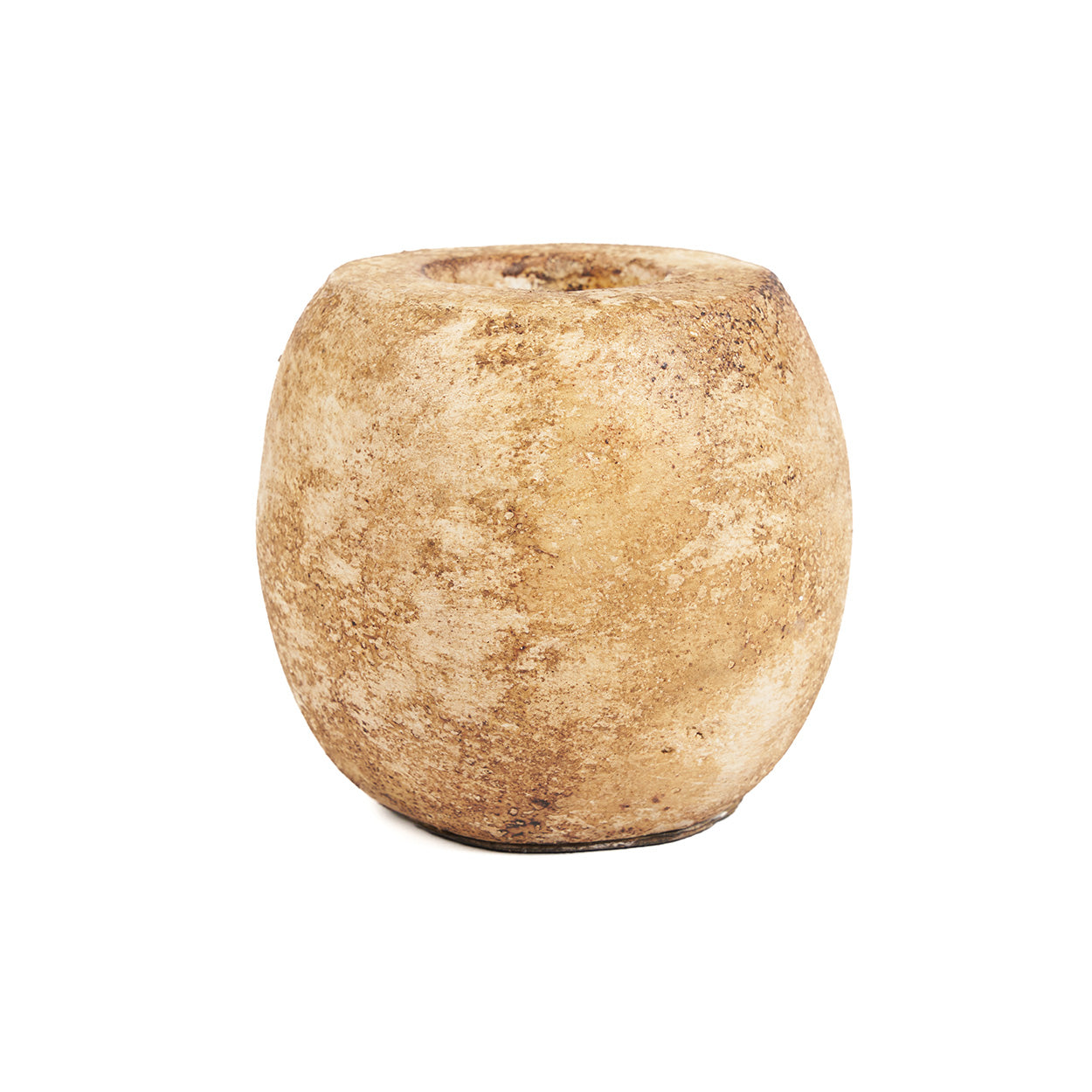 Round cream terracotta candle holder on a white background