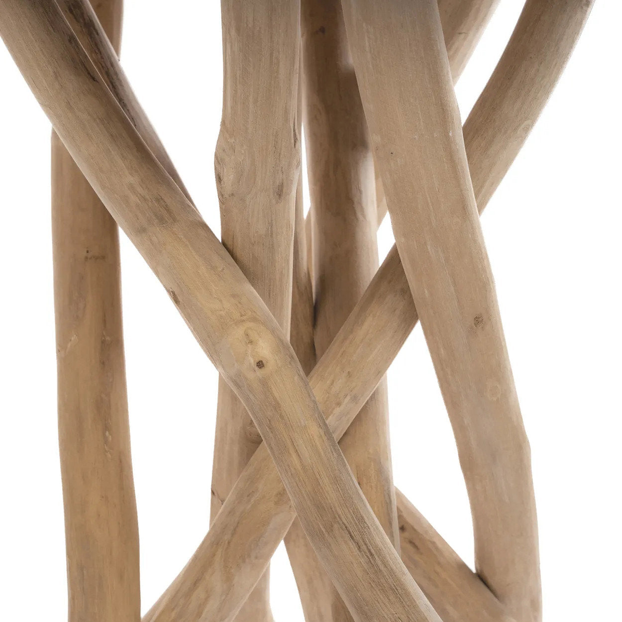 Wooden legs of side table on a white background