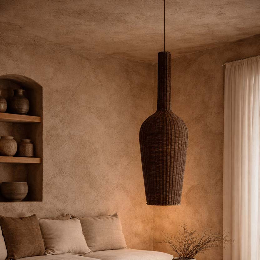 Cozy living room with a the Amphora Pendant - dark walnut