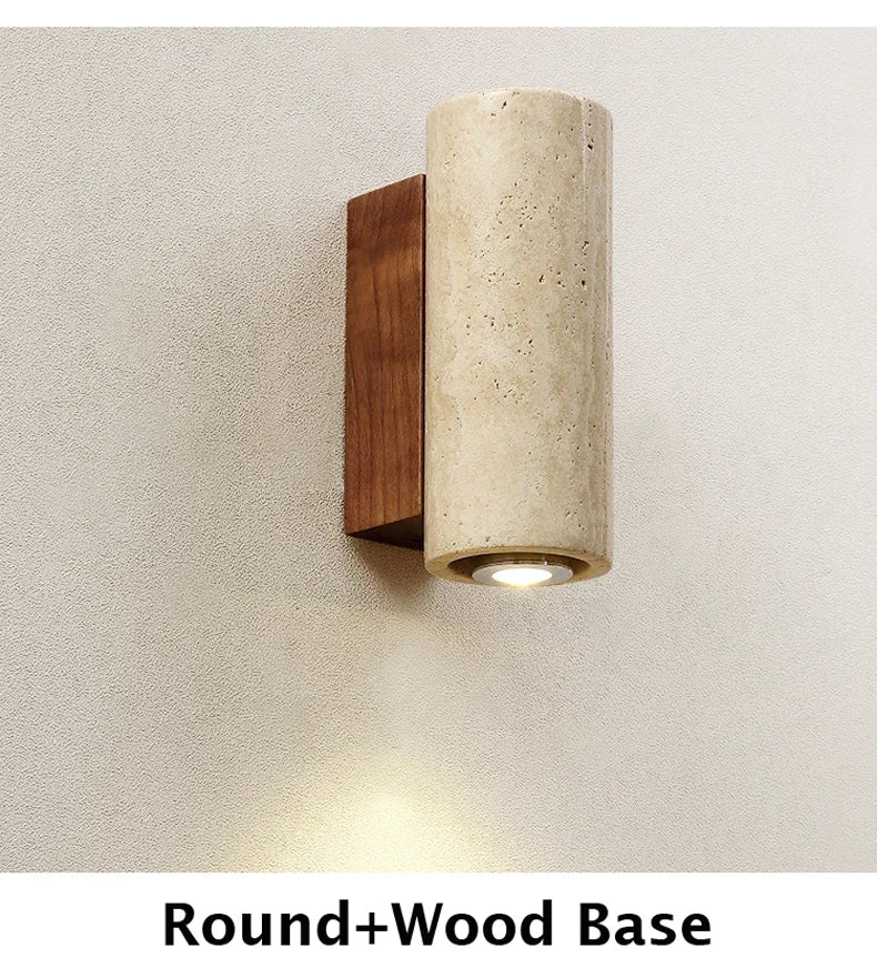 Wabi Sabi Wall Lamp From Travertine Stone Round Wood