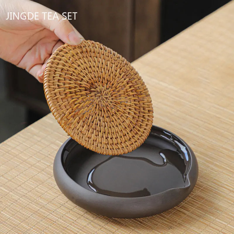 Handgeflochtenes Rattan-Tee-Tablett