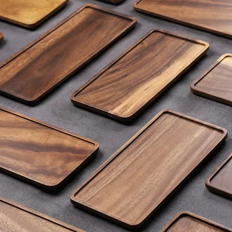 Rechteckiges Tablett aus Walnussholz für Tee