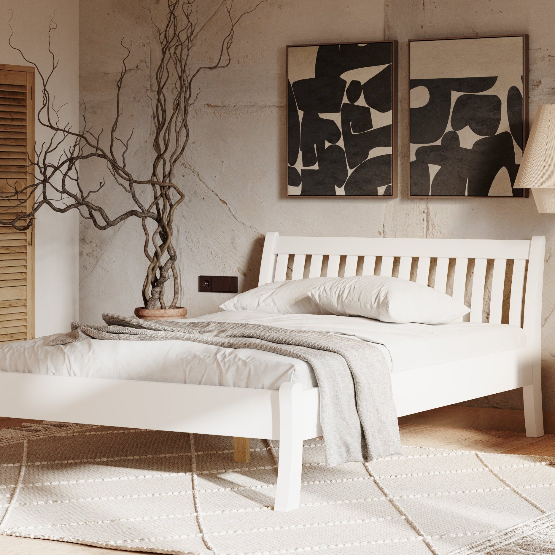 TONJA Double Bed White Pine Interior