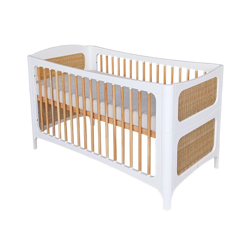 NEREIDES LIT Bed 70X140 - Neige with wooden sides on a white background