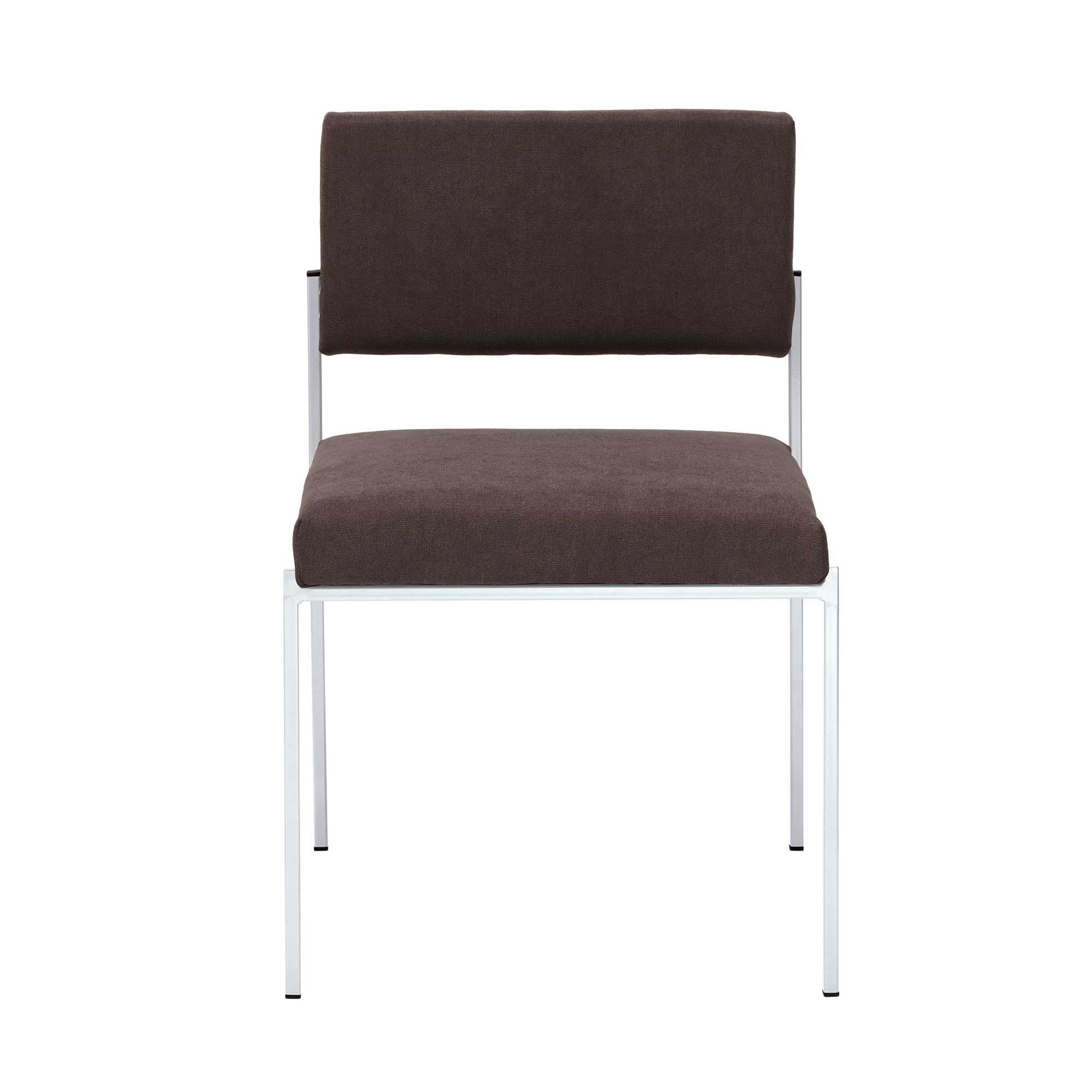 Chair, Powder-Coated Steel Frame brown fabric, white frame, front view