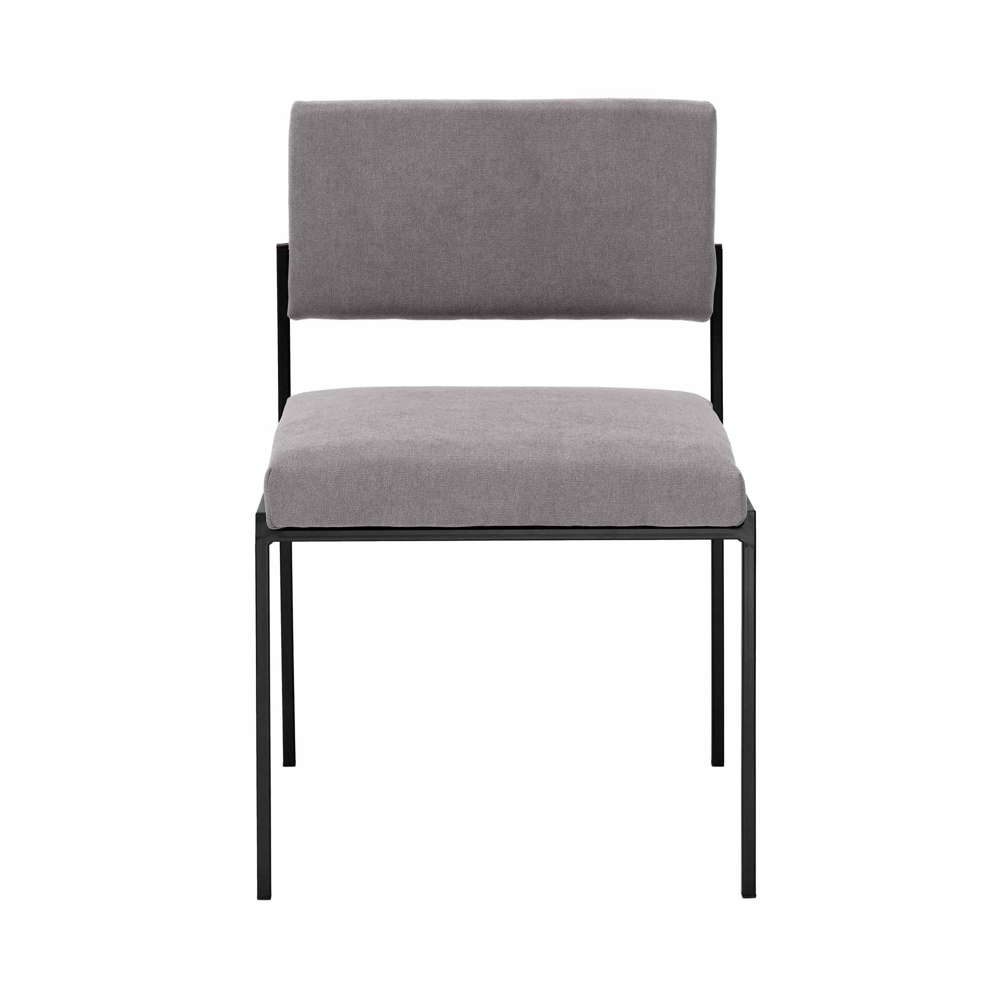 Chair, Powder-Coated Steel Frame, front view grey fabric, black frame