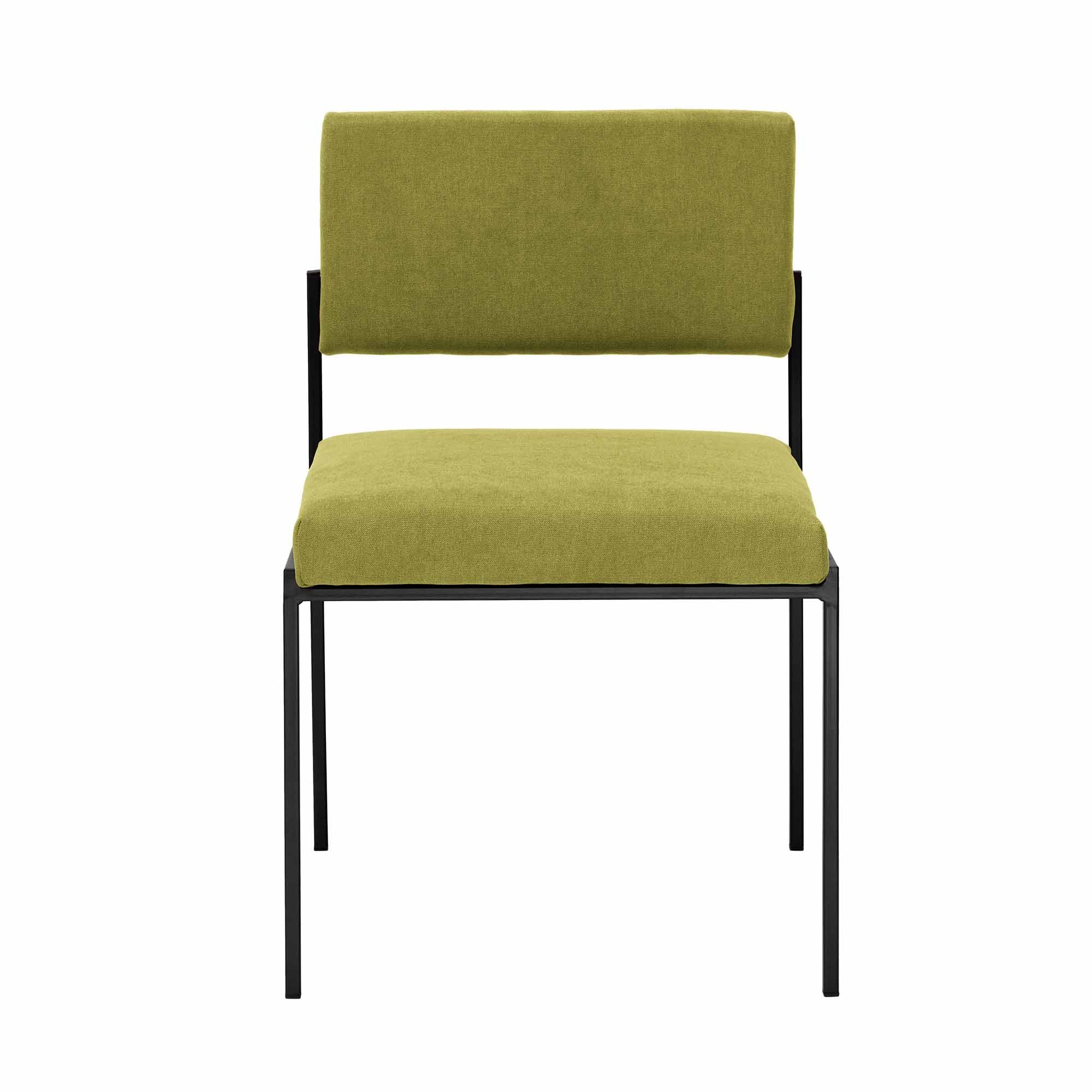 Chair, Powder-Coated Steel Frame, front view green fabirc, black frame