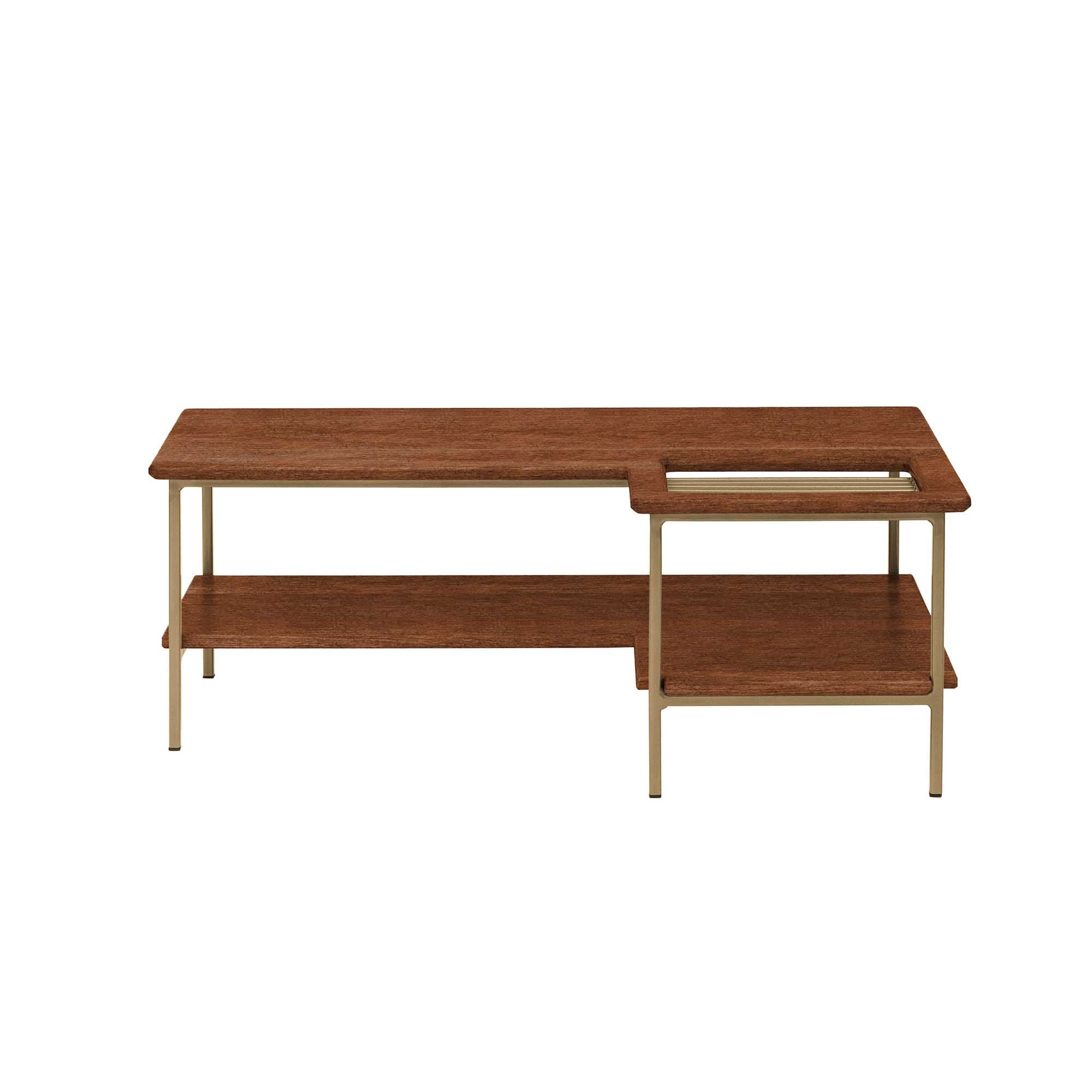 Living Room Table, Beech Wood, Walnut Colour yellow frame, front view