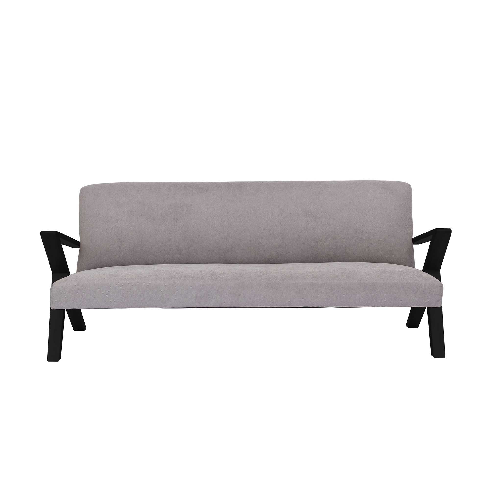4-seater Sofa Beech Wood Frame, Black Lacquered grey fabric, front view