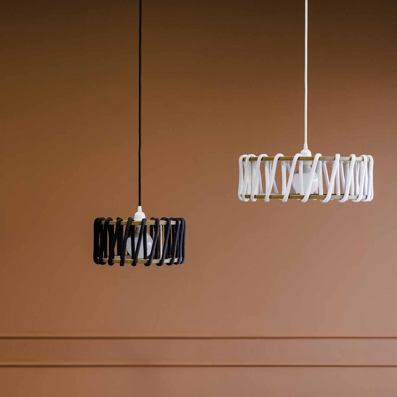 MACARON Pendant Lamp Blue 30 cm interior view of black and white