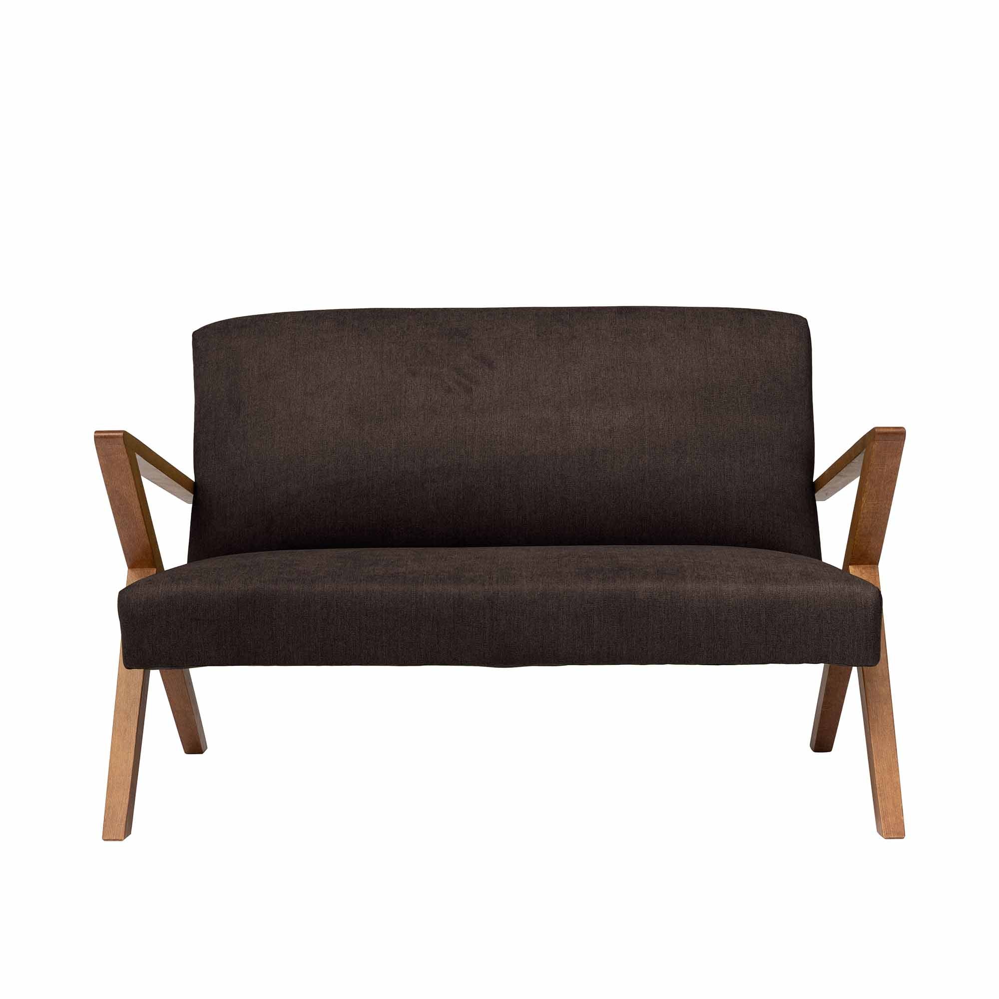 2-Seater Sofa, Beech Wood Frame, Walnut Colour brown fabric, front view