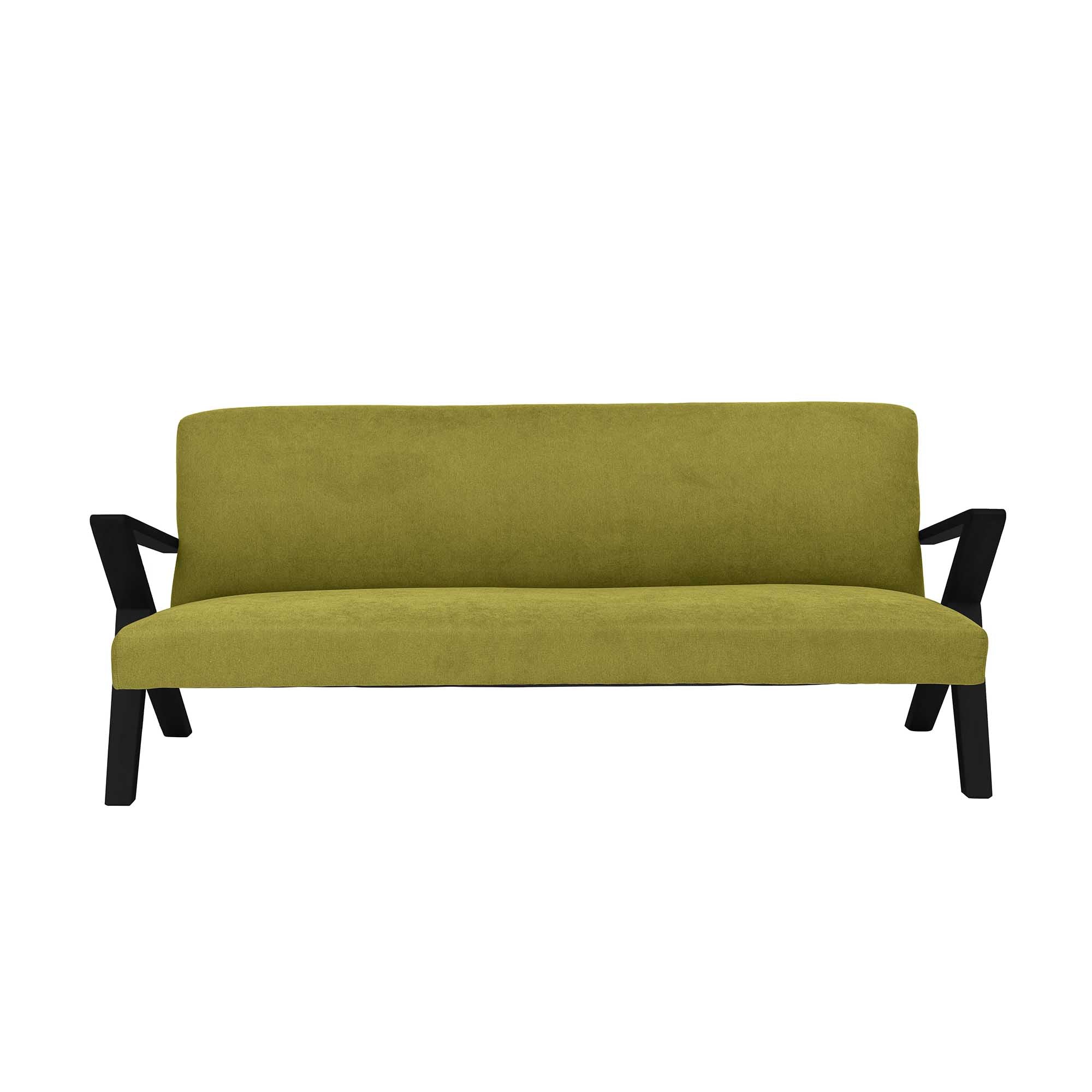 4-seater Sofa Beech Wood Frame, Black Lacquered green fabric, front view
