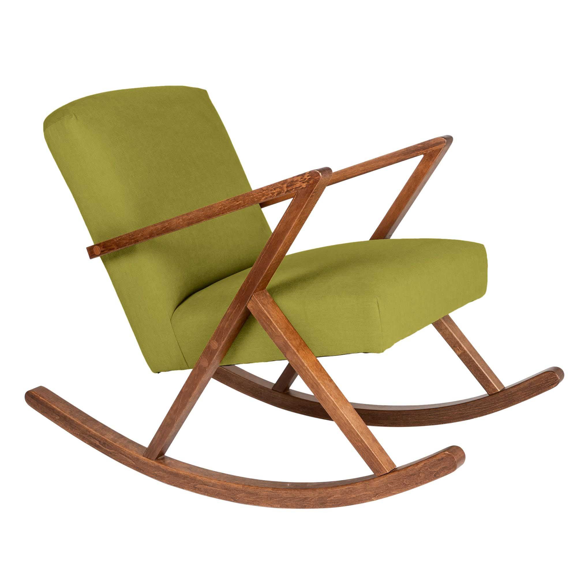 Rocking Chair, Beech Wood Frame, Walnut Colour green fabric, right side view