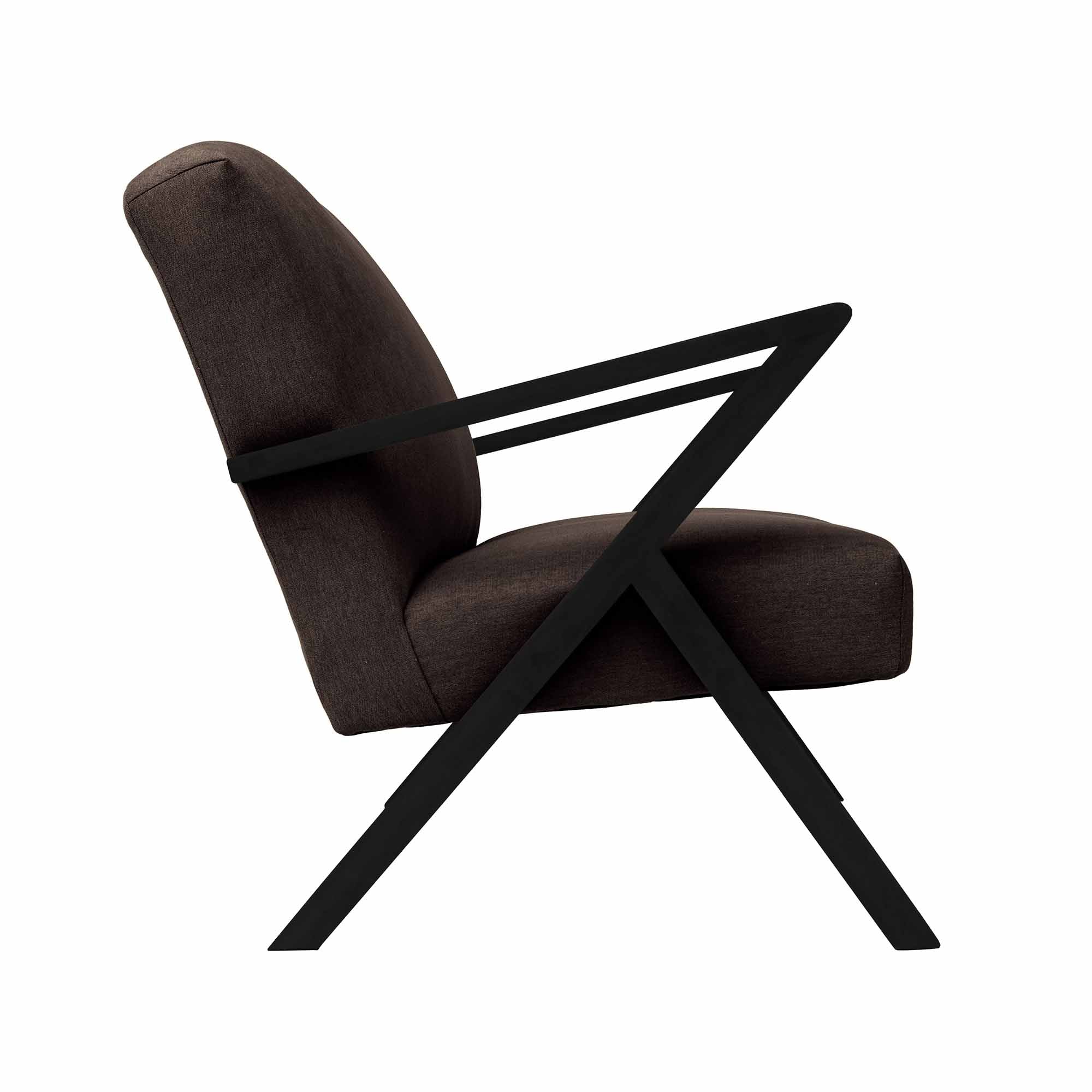 2-Seater Sofa, Beech Wood Frame, Black Lacquered brown fabric, side view