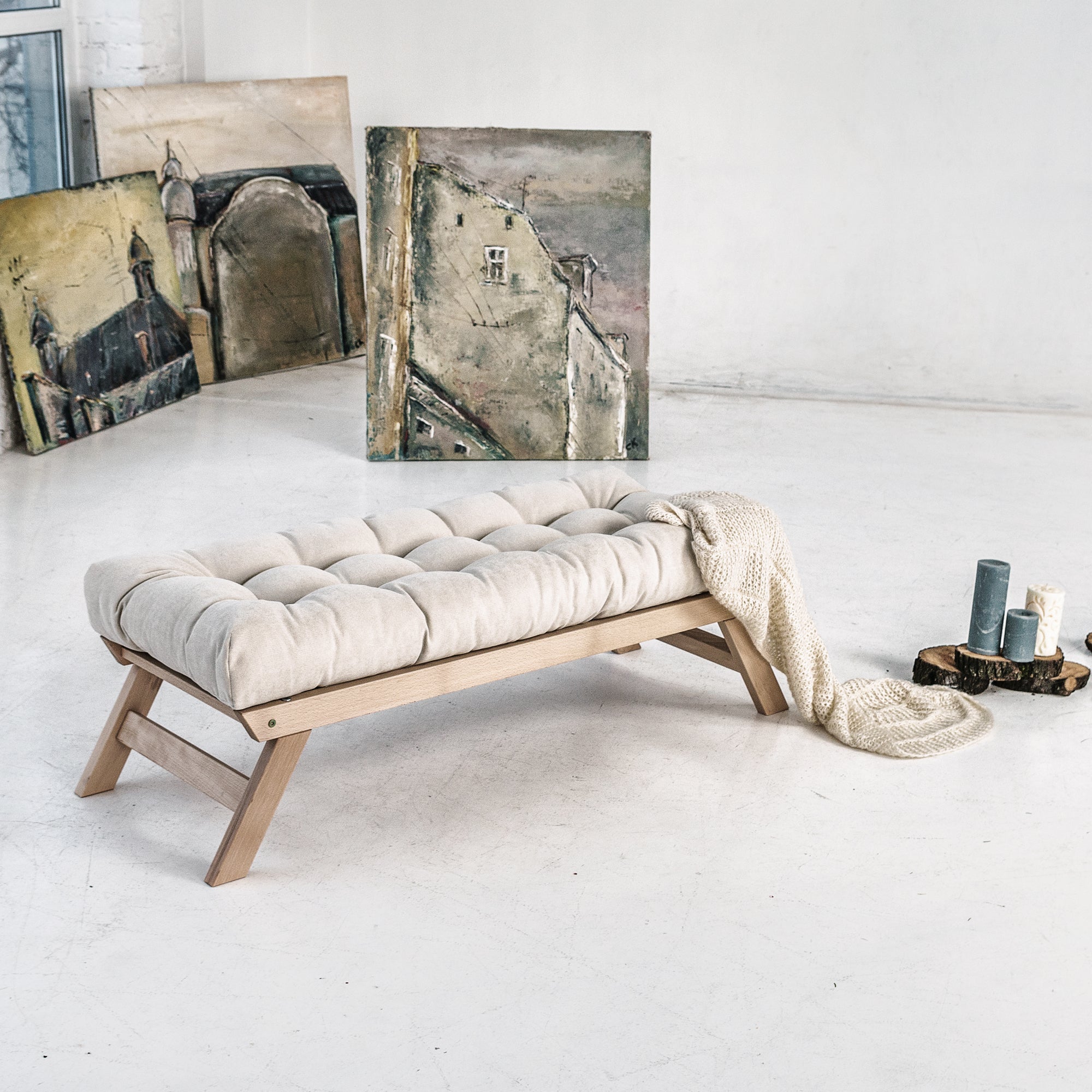 Bank ALLEGRO, Beige & Graphit, Buchenholz