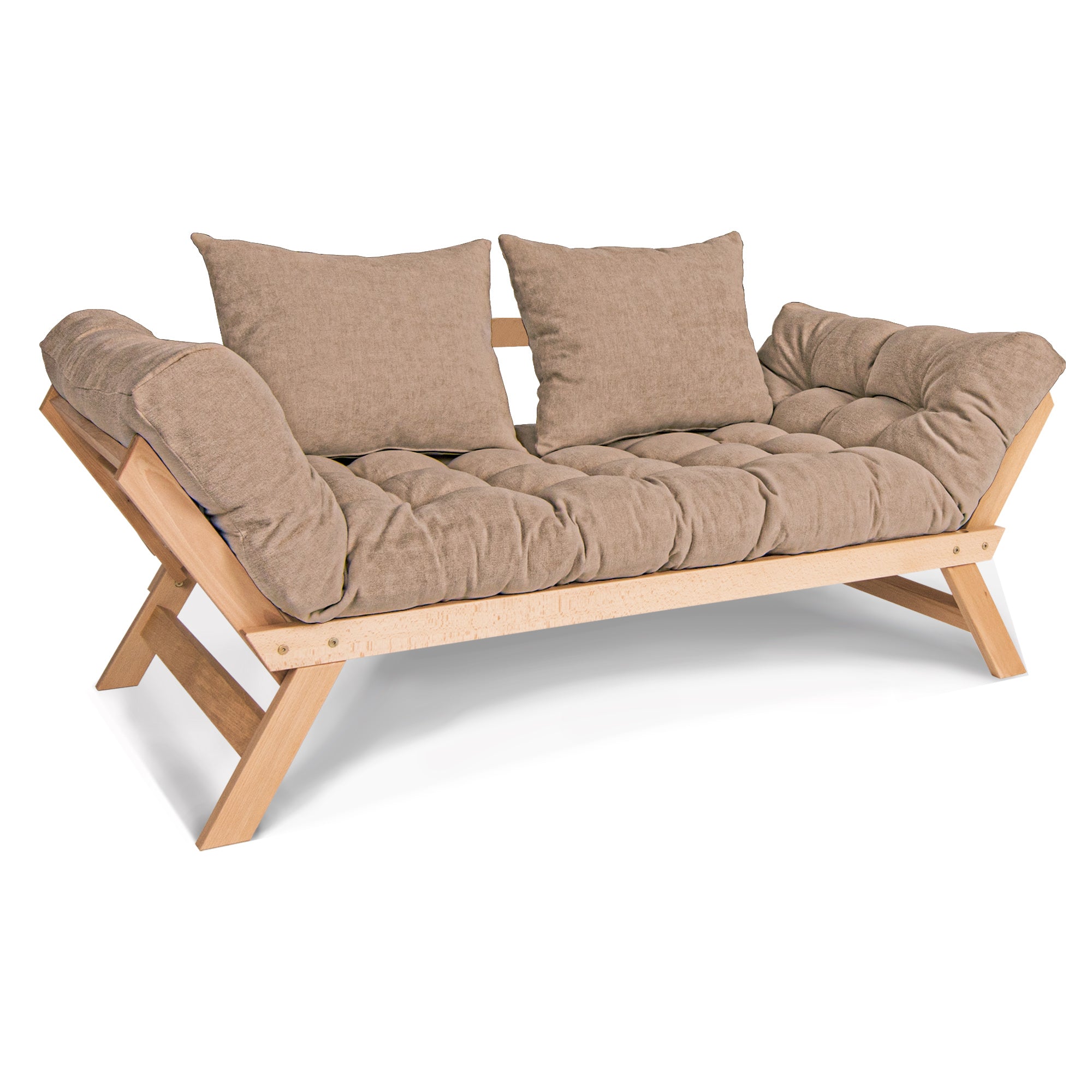 ALLEGRO Folding Sofa Bed, Beech Wood Frame, Natural Colour upholstery colour beige