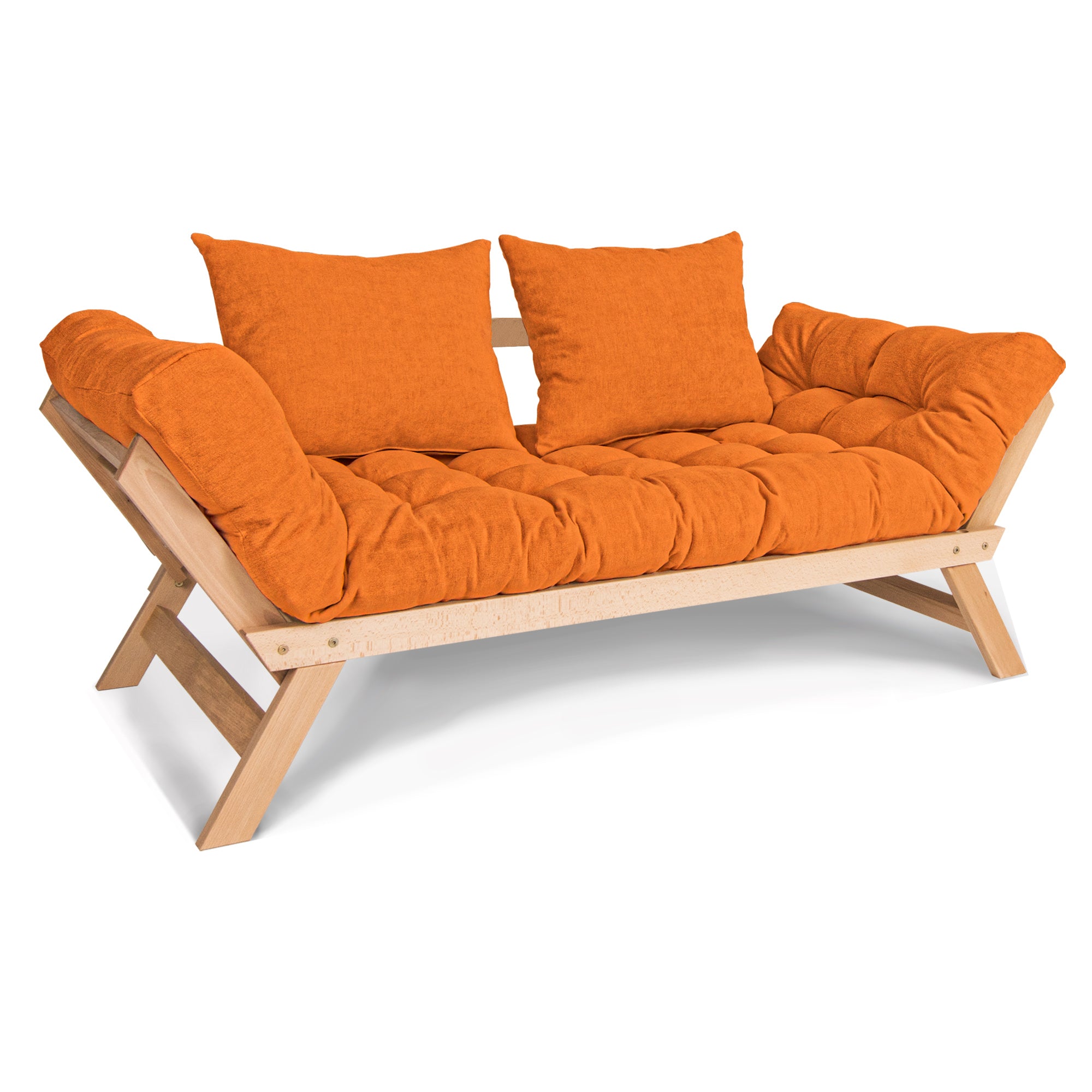 ALLEGRO Folding Sofa Bed, Beech Wood Frame, Natural Colour upholstery colour orange