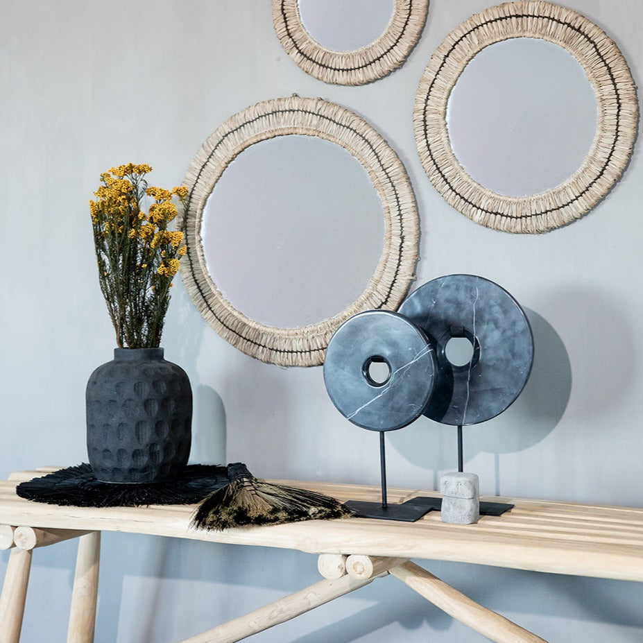 THE MARBLE DISC On Stand-Black-Large interior view with mirrors and vase