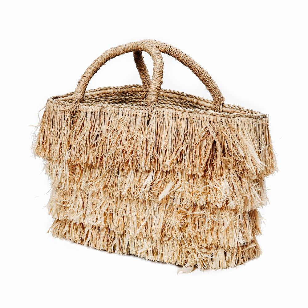 THE RAFFIA BAHAMAS Basket-Natural half-side view