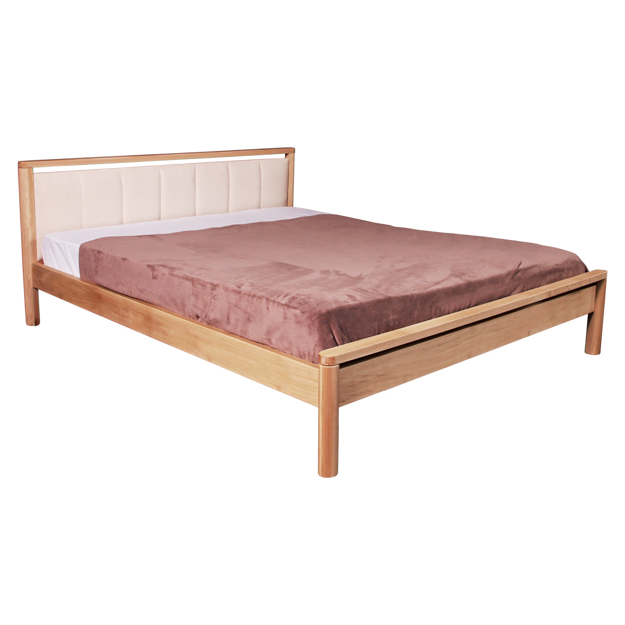 DROP SOFT Doppelbett, Buchenholz mit gepolstertem Kopfteil