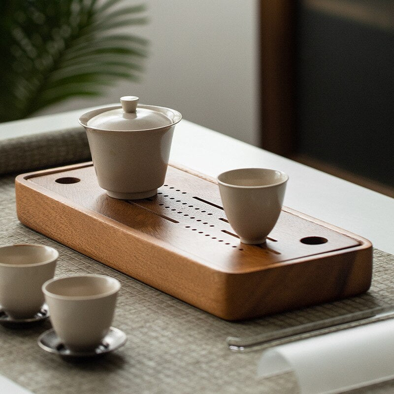 Walnut Water Storage Tea Tray with cups