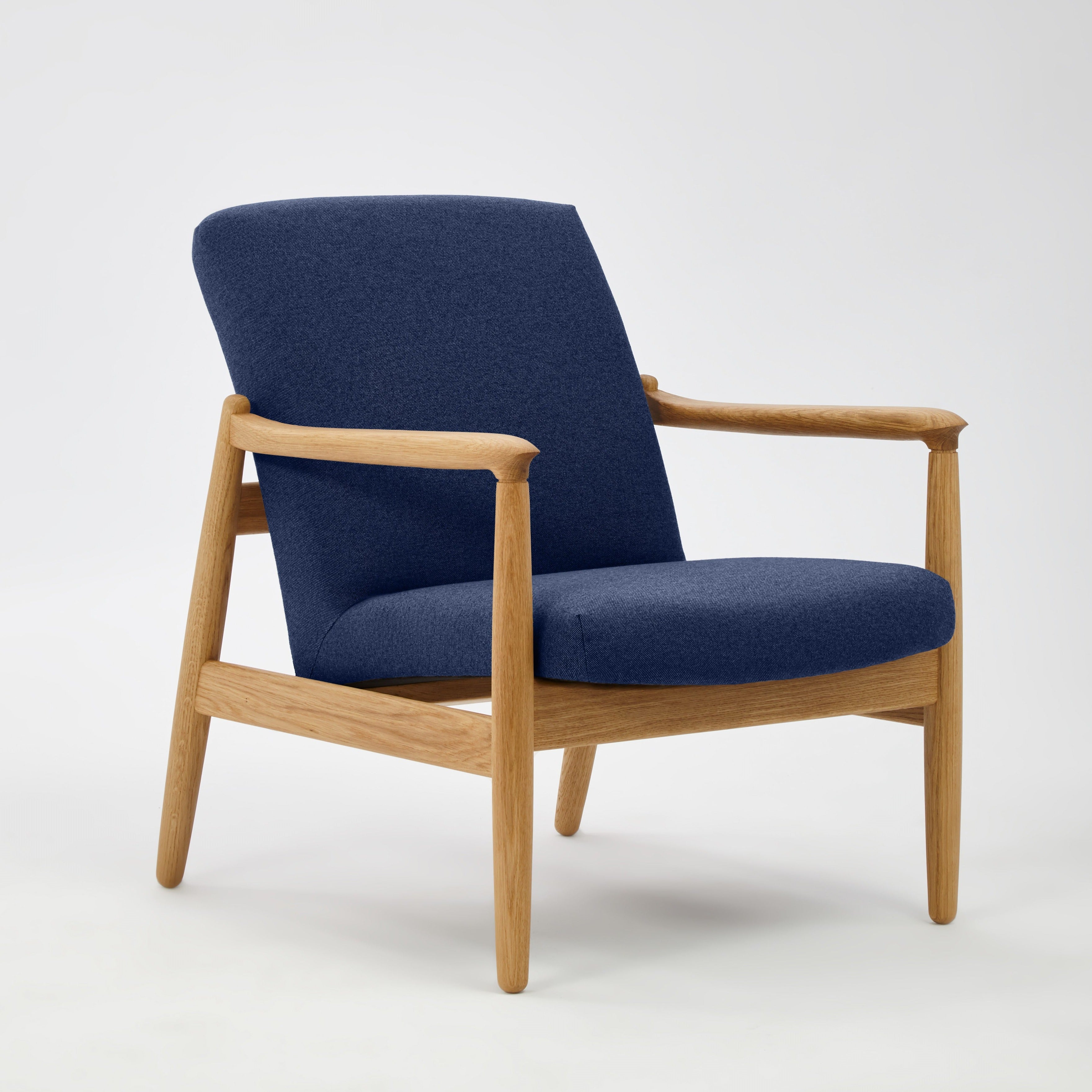 H 64 Lowback Chair white finish oak frame upholstery colour dark blue