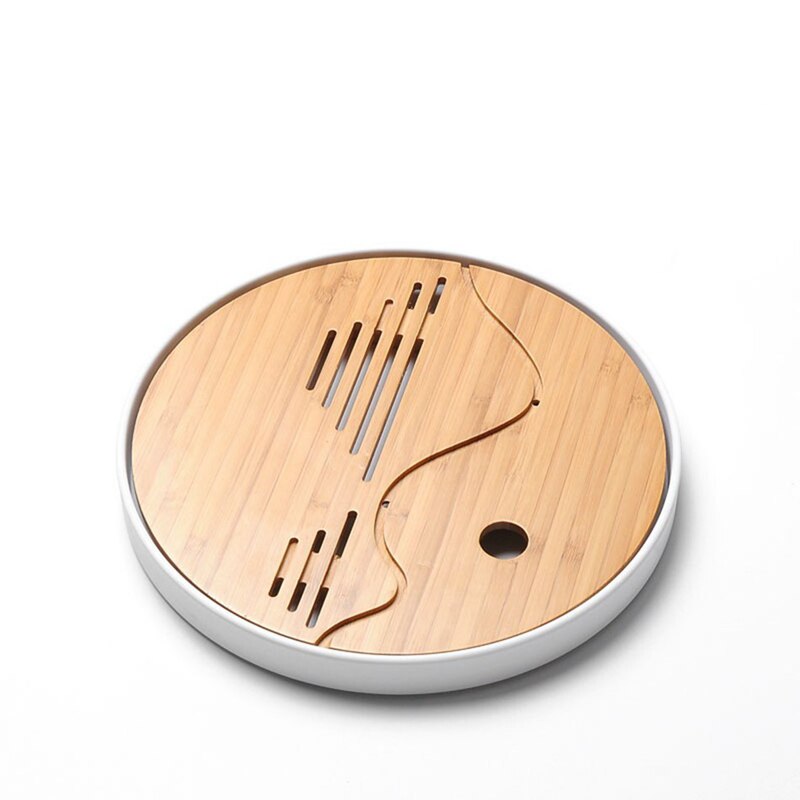 Chinese Kung Fu Bamboo Tea Tray Set white big round