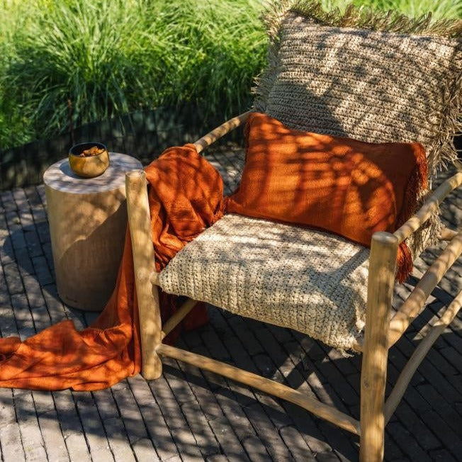 THE S'IL VOUS Plaid Rust Velvet outdoor view
