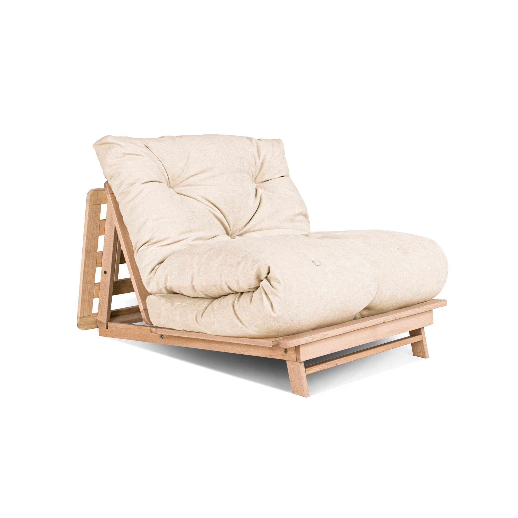 LAYTI-90 Futon Chair, Beech Wood Frame, Natural Colour-creamy fabric