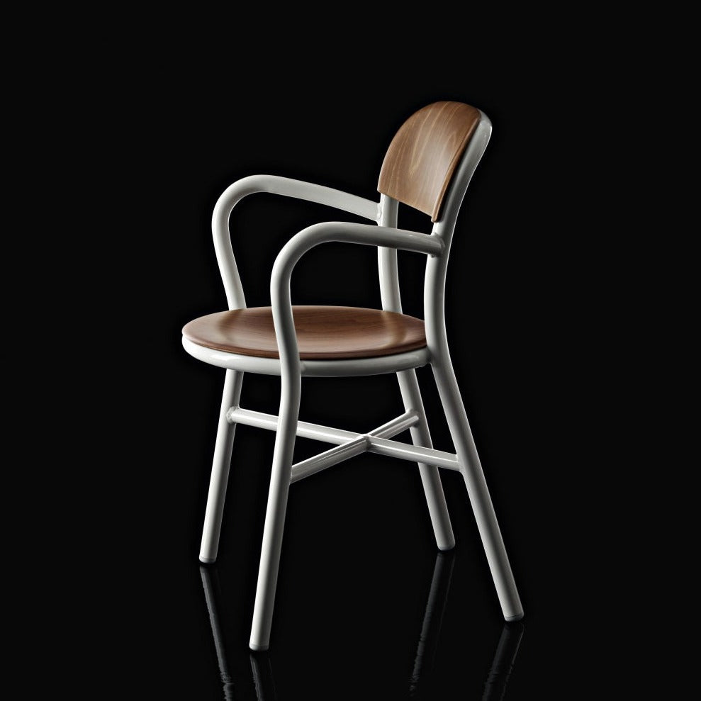 PIPE Chair white frame, beech seat and beck, side view