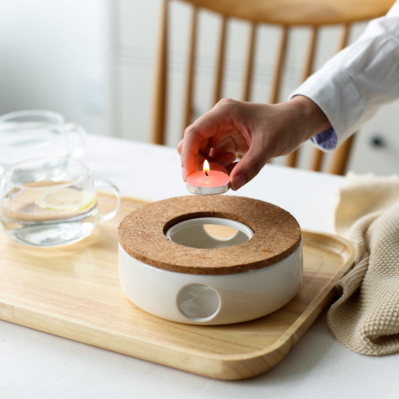 Drinkware Teekanne aus Glas, hitzebeständiger Wasserkocher mit Holzdeckel