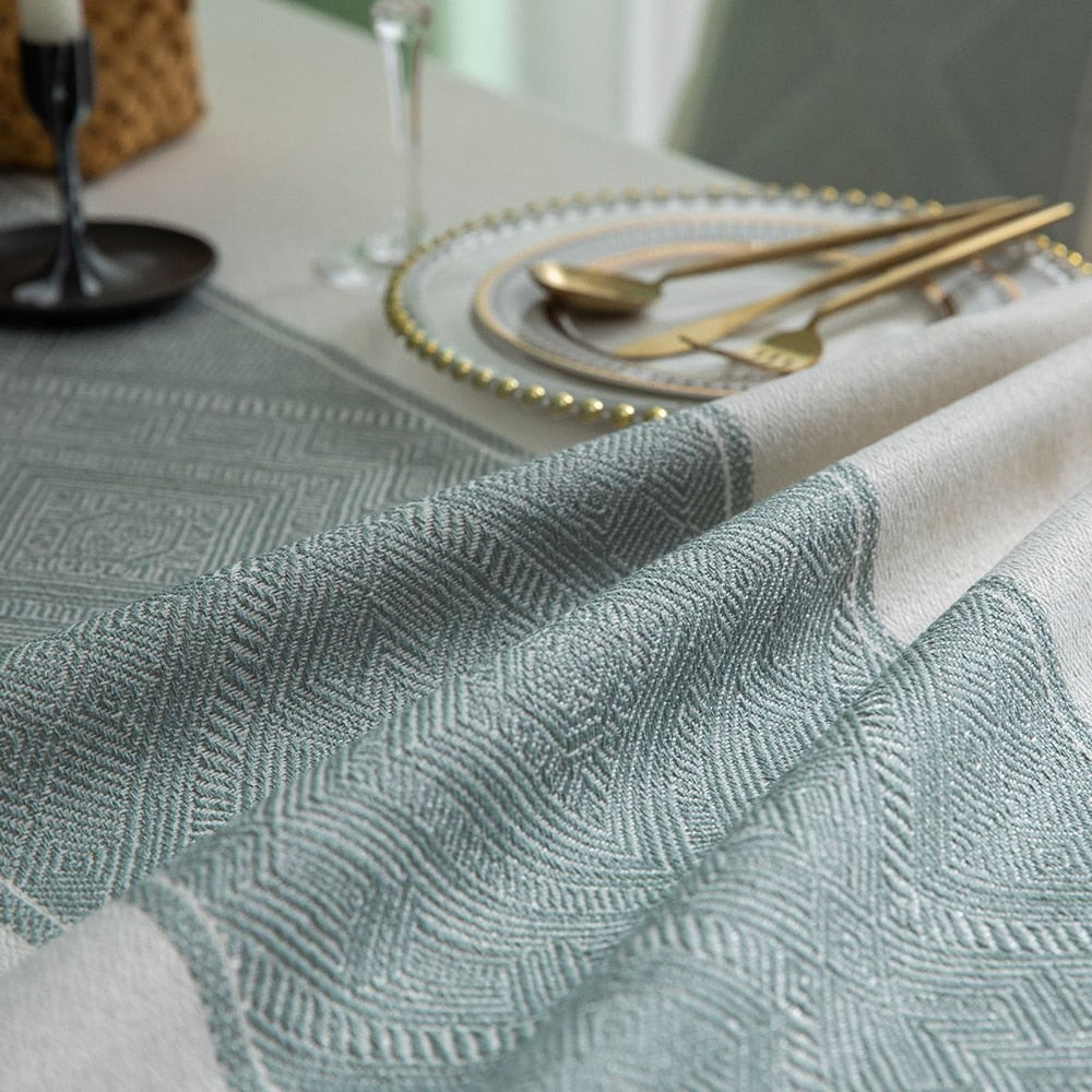 Geometrische Jacquard-Tischdecke aus Leinen