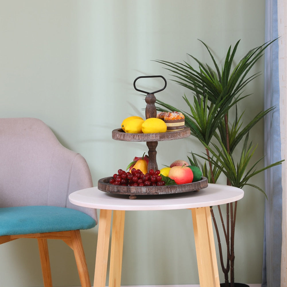 Dekoratives Organizer-Tablett aus Holz mit zwei Ebenen