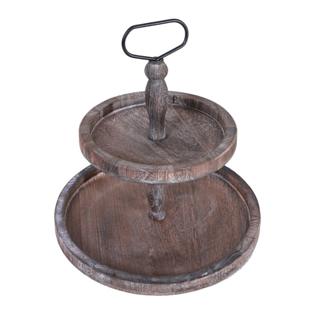 Dekoratives Organizer-Tablett aus Holz mit zwei Ebenen