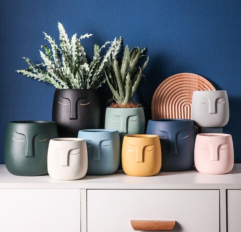 Keramik Gesicht Kopf Blumentopf