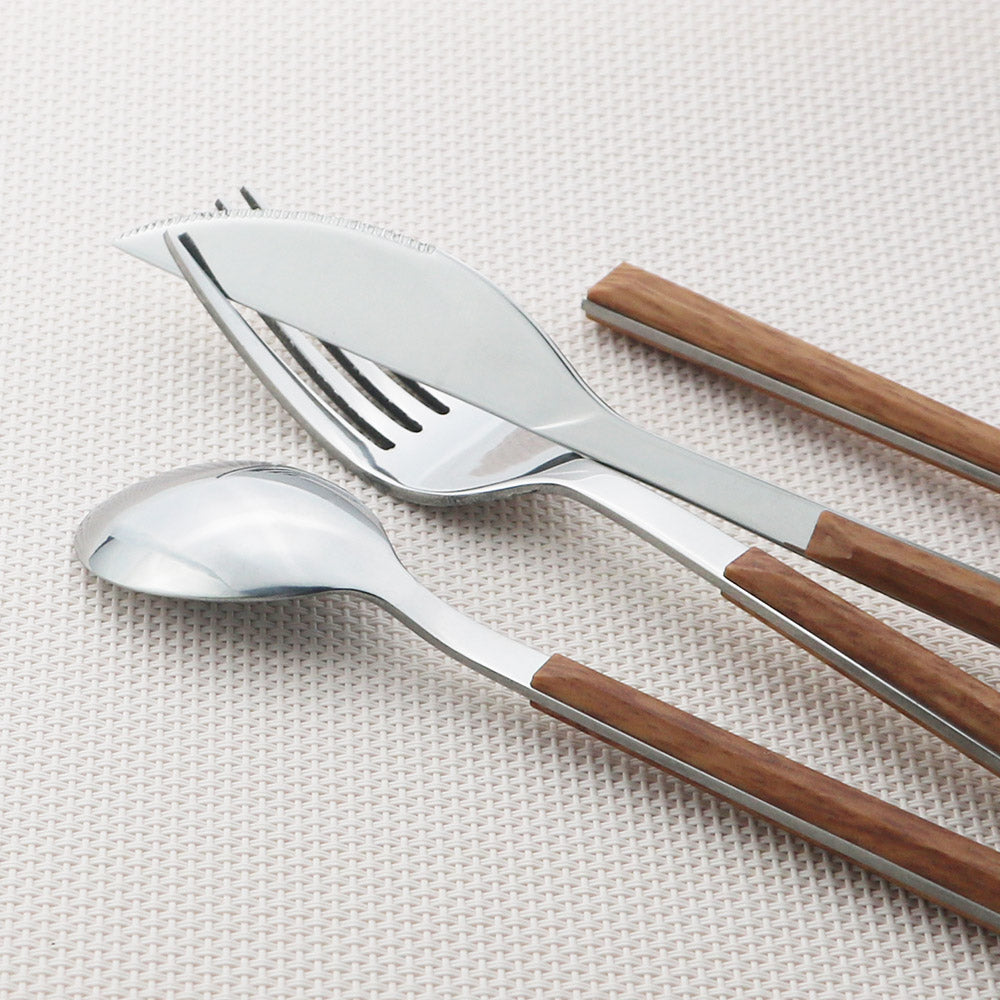 Besteckset mit Holz- und Marmorgriff Edelstahl