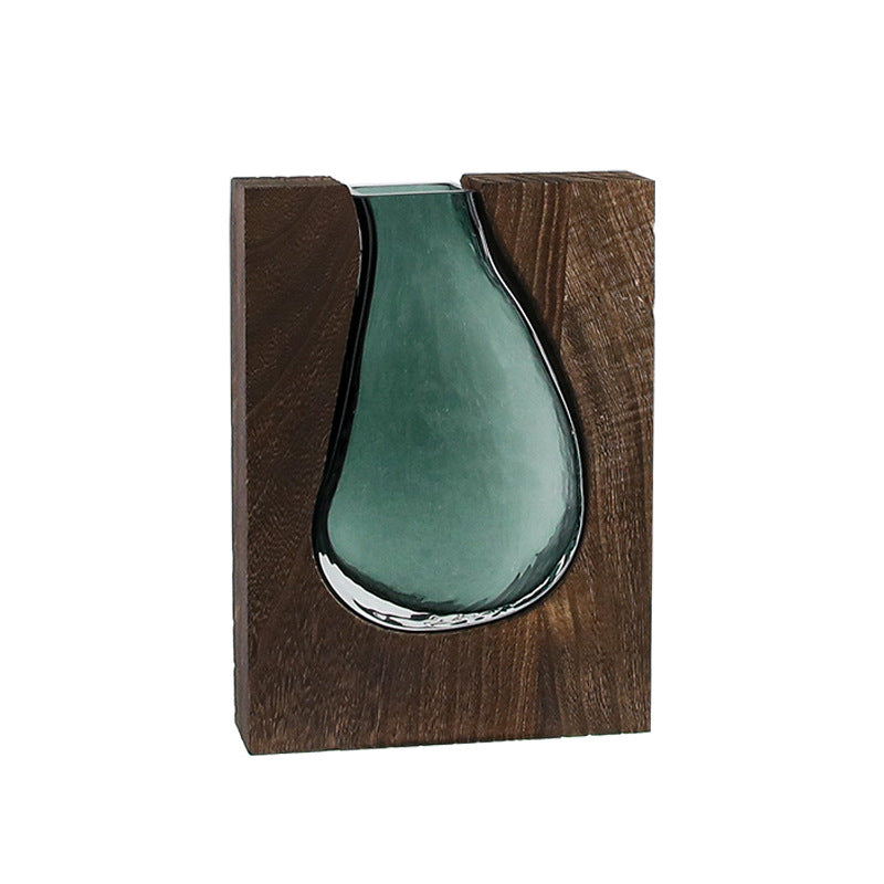 Nordic Log Massivholz Vase aus transparentem Glas