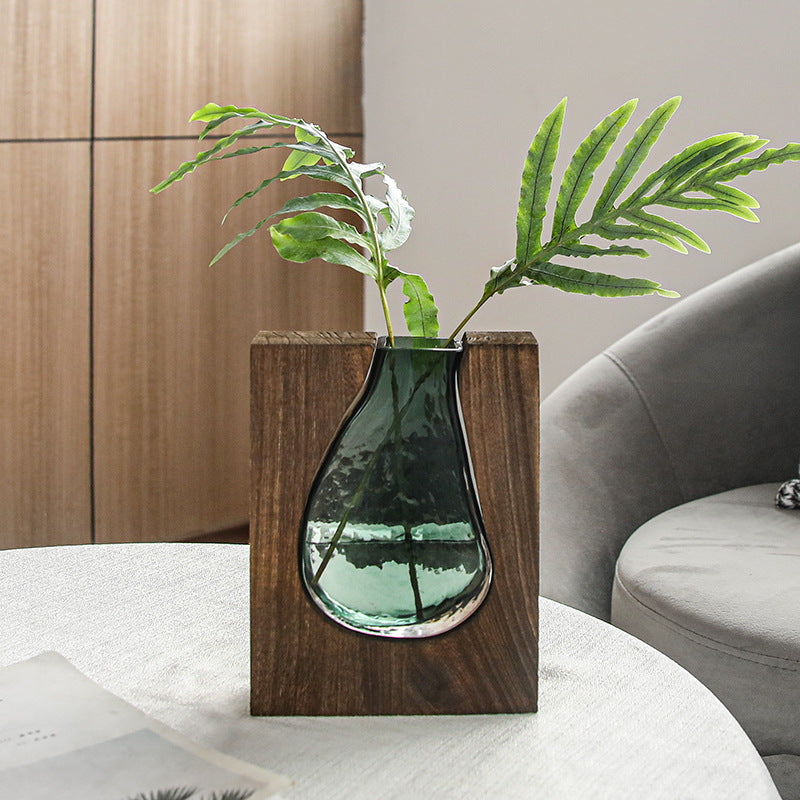 Nordic Log Massivholz Vase aus transparentem Glas