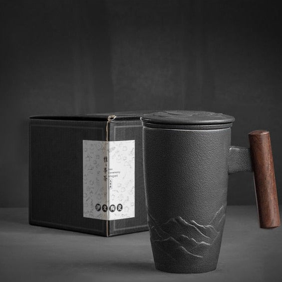 Keramik-Retro-Kaffeetasse mit Holzgriff