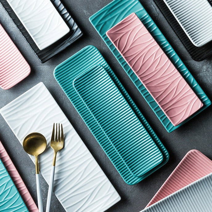 Langer rechteckiger Sushi-Teller aus nordischer Keramik