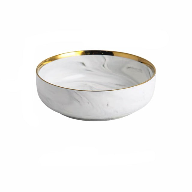 Teller aus Marmorkeramik mit goldenem Rand