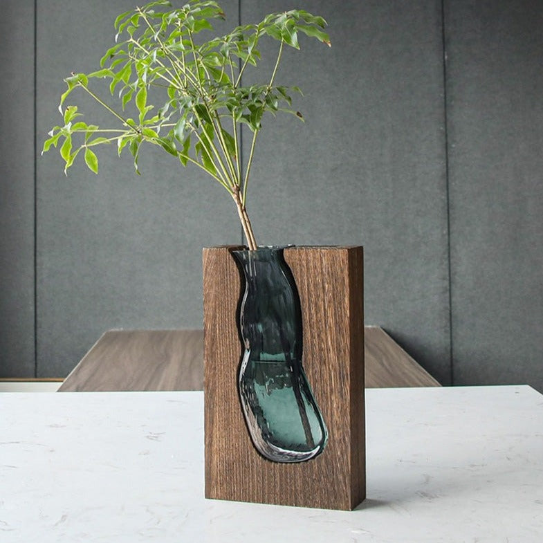 Nordic Log Massivholz Vase aus transparentem Glas