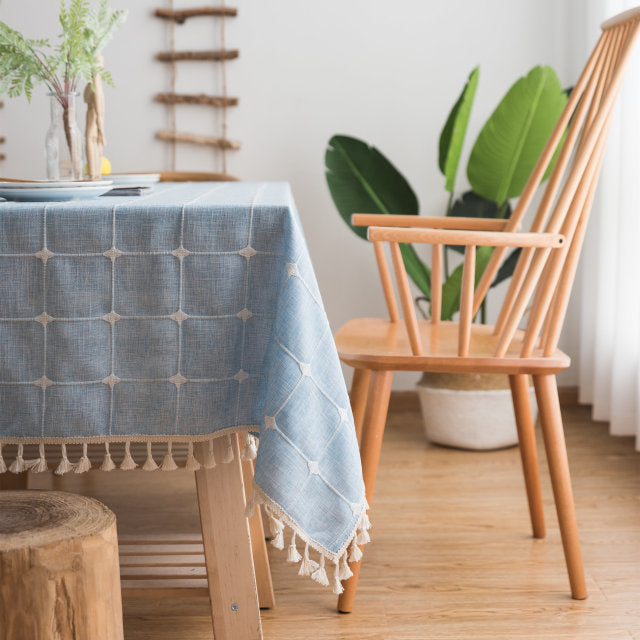 Baumwoll-Leinen-Tischdecke mit besticktem rechteckigem Japan-Stil