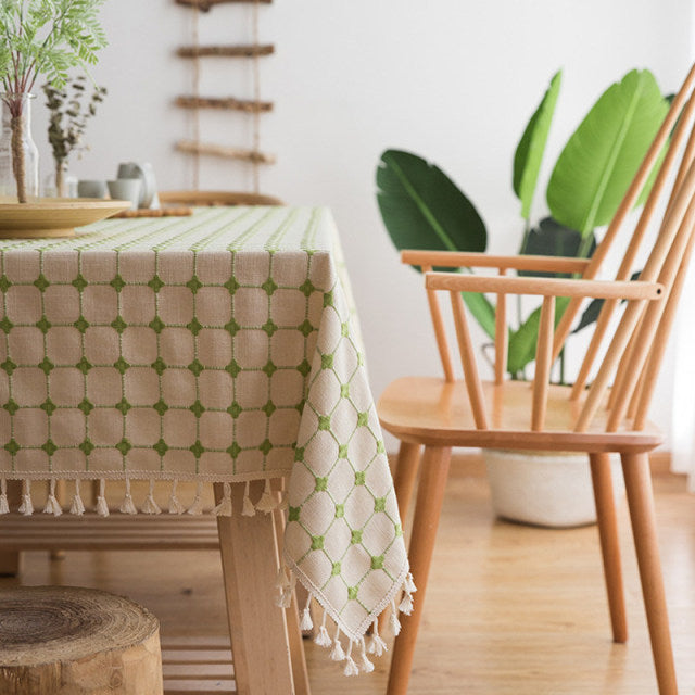 Baumwoll-Leinen-Tischdecke mit besticktem rechteckigem Japan-Stil