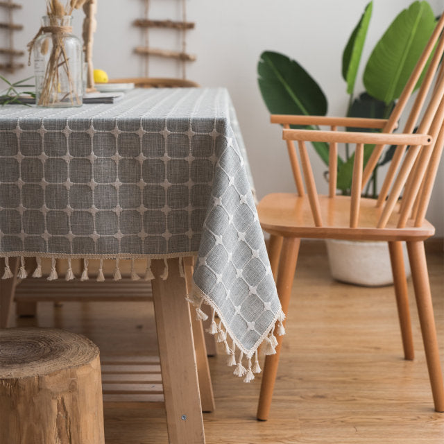 Baumwoll-Leinen-Tischdecke mit besticktem rechteckigem Japan-Stil